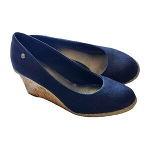 Navy Cork Wedge Espadrille Heels